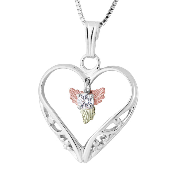 Landstrom's Black Hills Gold & Silver Heart & White Sapphire Pendant - Wall Drug Store