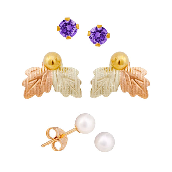 Black Hills Gold Birthstone Earring Set - February - Wall Drug Store