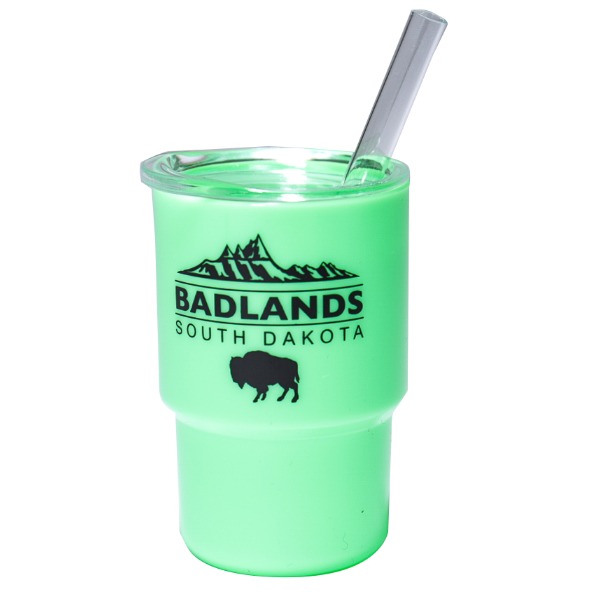 Badlands Shot Glass with a Straw - Neon Green - Wall Drug Store