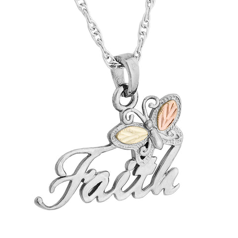 Black Hills Gold Sterling Silver Faith with Butterfly Pendant - Wall Drug Store