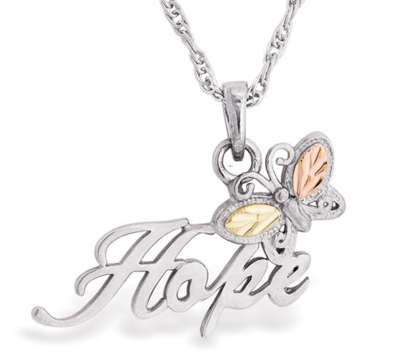 Black Hills Gold Sterling Silver Hope with Butterfly Pendant - Wall Drug Store