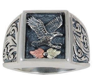 Black Hills Gold Oxidized Sterling Silver Eagle Ring