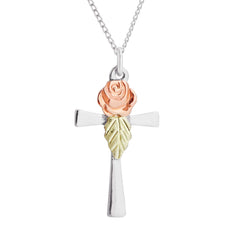 Black Hills Gold & Silver Cross With 12K Rose & Leaf - Wall Drug Store