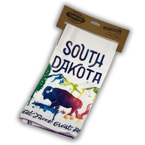 South Dakota Buffalo Watercolor Tea Towel - Wall Drug Store