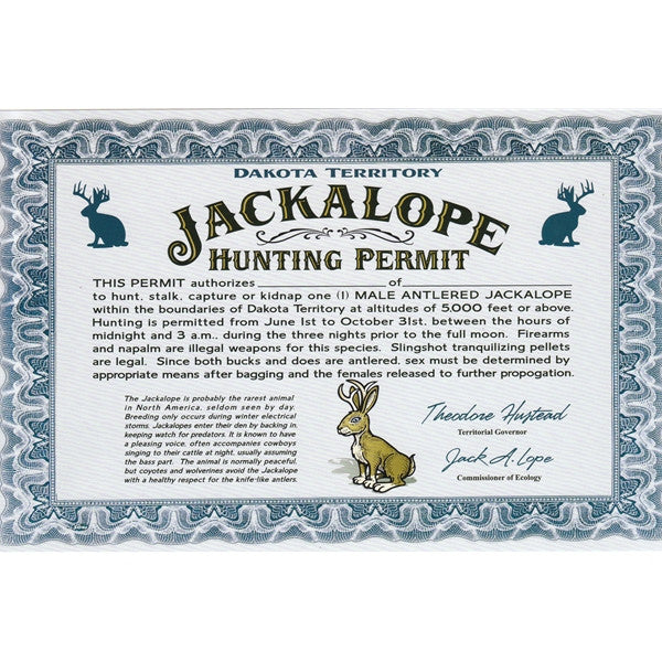 Jackalope Hunting Permit - Wall Drug Store