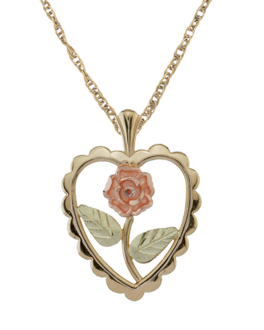 Black Hills Gold 10K Scalloped Heart and Rose Pendant - Wall Drug Store