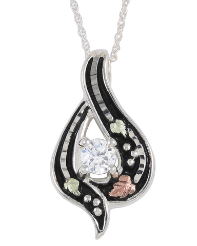 Black Hills Gold Sterling Silver Antiqued Pendant with CZ - Wall Drug Store