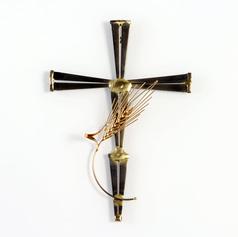Horseshoe Nail Cross with Copper Wheat or Rose - Small - Wall Drug Store
