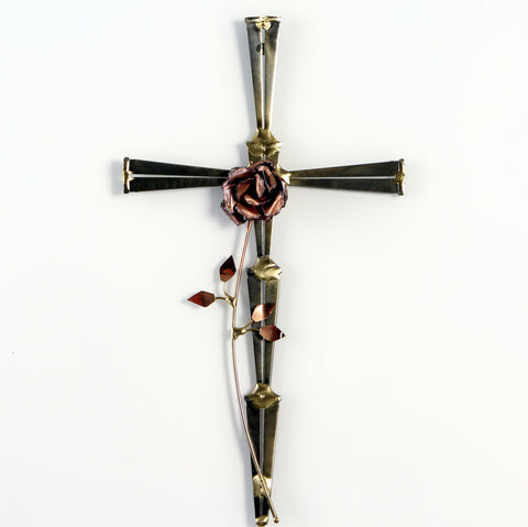 Horseshoe Nail Cross with Copper with Rose - Medium - Wall Drug Store