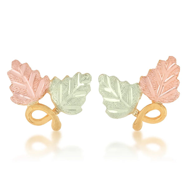 Black Hills Gold Pink & Green Leaf Earrings in 10K Yellow Gold - Wall Drug Store