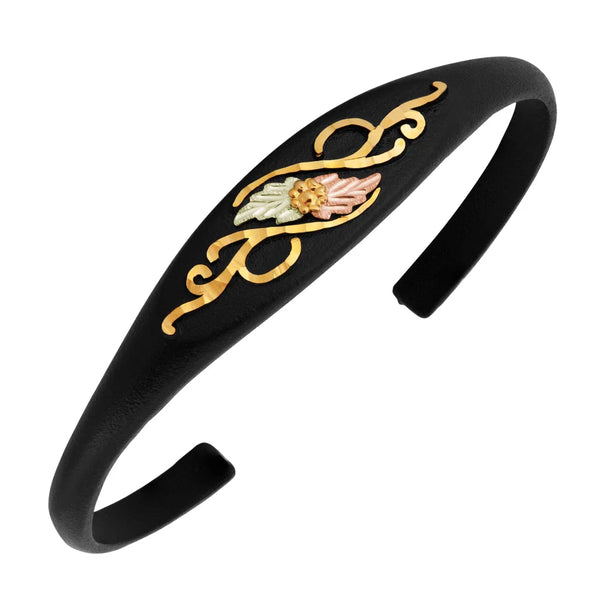 Black Hills Gold Black Alloy Cuff with 12K Rose & Green Gold Leaves & 10K Gold Grapes - Wall Drug Store