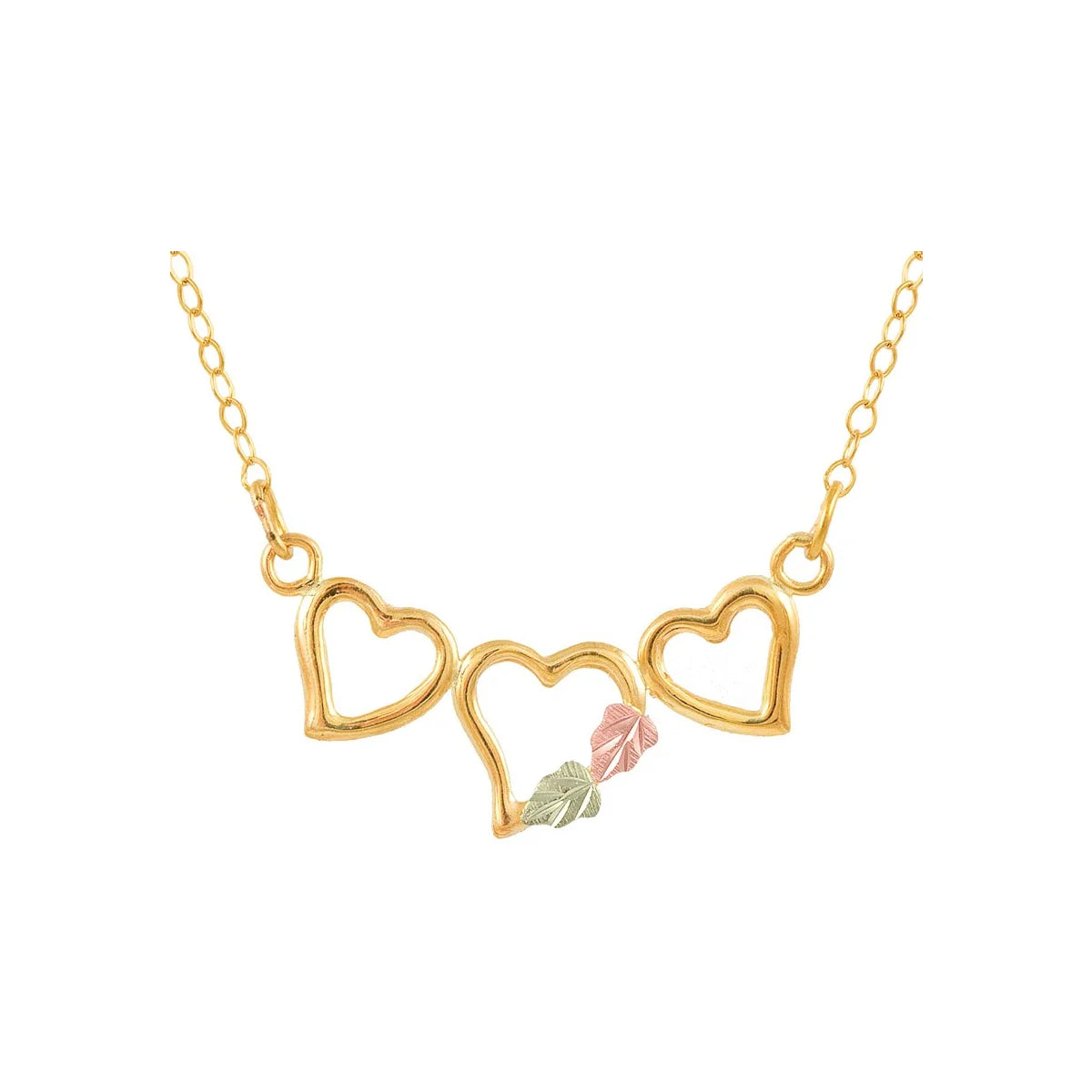 Vintage Black Hills 10k Solid Gold 3D Double Sided Leaf high quality Petite Heart Shaped Pendant Vermeil Chain Necklace