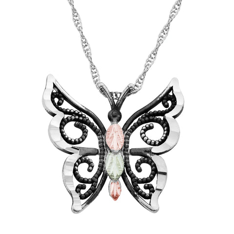 Black Hills Gold Sterling Silver Oxidized Butterfly Pendant - Wall Drug Store